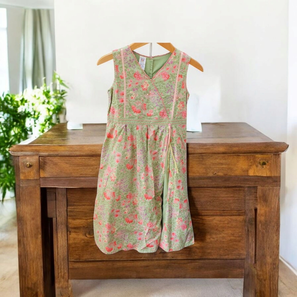 Gorgeous April Cornell Floral Green and Pink Girl's Cottage Dress